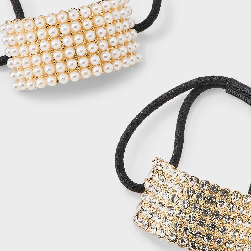 slide 3 of 3, Metal Rhinestone Cuff Hair Ponytail Elastic Set 2pc - A New Day™, 2 ct