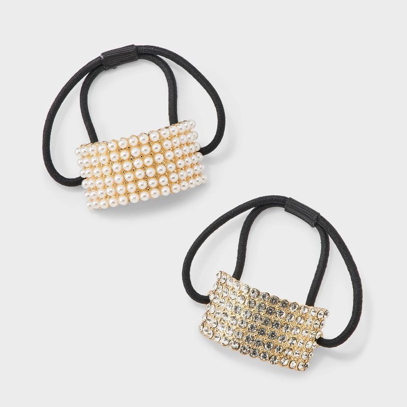 slide 1 of 3, Metal Rhinestone Cuff Hair Ponytail Elastic Set 2pc - A New Day™, 2 ct