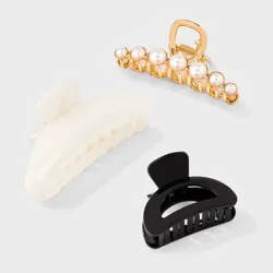 Classic Hair Claw Clip Set 3pc - A New Day™ Gold/Black/White