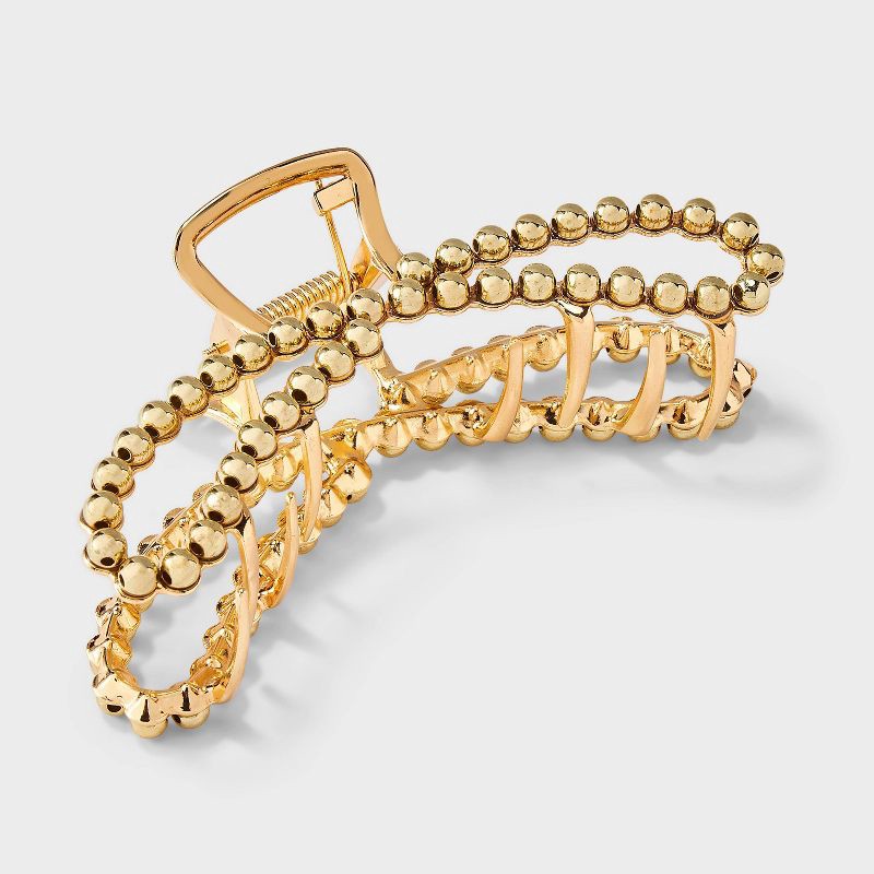 slide 2 of 3, Metal Round Studded Loop Hair Claw Clip - A New Day™ Gold, 1 ct
