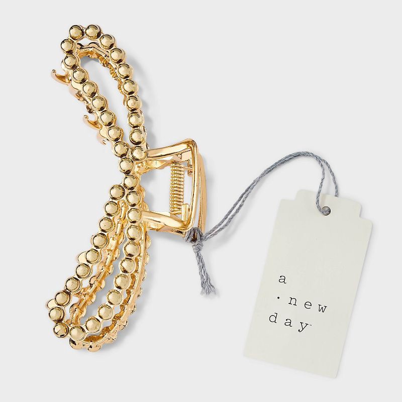 slide 1 of 3, Metal Round Studded Loop Hair Claw Clip - A New Day™ Gold, 1 ct