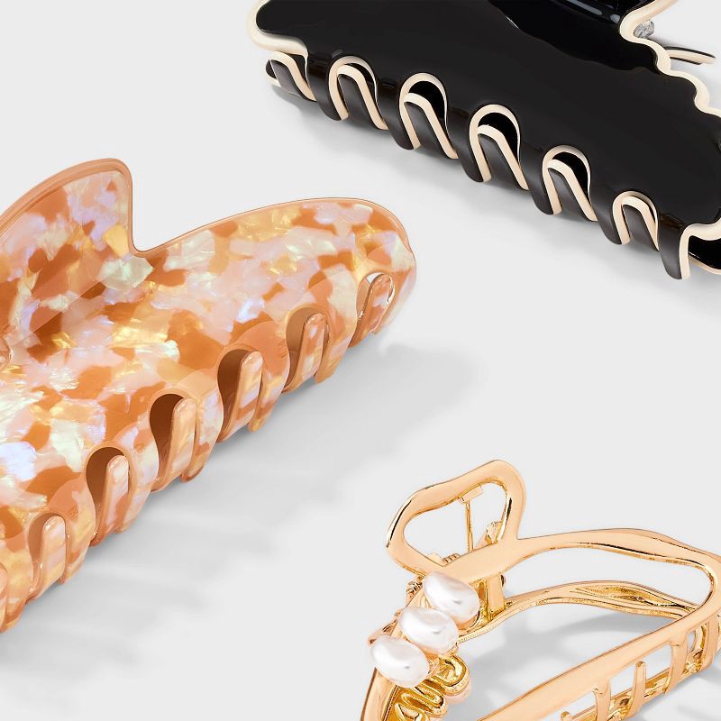 slide 3 of 3, Assorted Marble and Scallop Edge Hair Claw Clip Set 3pc - A New Day™ Multicolor, 3 ct