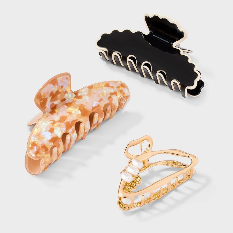 slide 1 of 3, Assorted Marble and Scallop Edge Hair Claw Clip Set 3pc - A New Day™ Multicolor, 3 ct