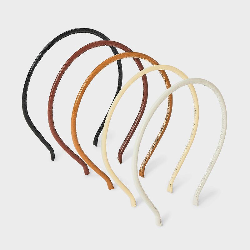 slide 2 of 3, PU Headbands 5pk Set - Universal Thread™ Black/Brown/Beige/Off-White, 5 ct