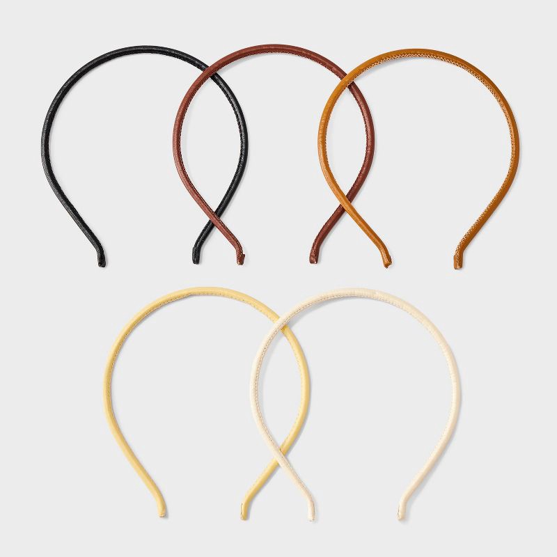 slide 1 of 3, PU Headbands 5pk Set - Universal Thread™ Black/Brown/Beige/Off-White, 5 ct