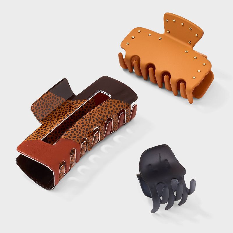 slide 1 of 3, Variety Claw Hair Clip Set 3pc - Universal Thread™ Navy/Brown, 3 ct