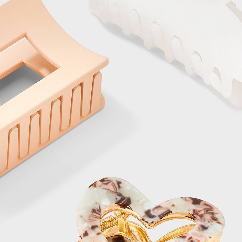 slide 3 of 3, Mixed Shape Heart Claw Hair Clip Set 3pc - Universal Thread™ Gold/White, 3 ct