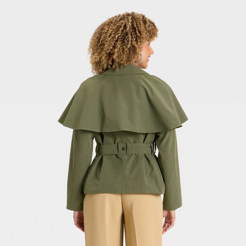 slide 2 of 3, Women's Short Cape Trench - A New Day™ Olive XL, 1 ct