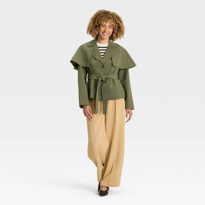 slide 3 of 3, Women's Short Cape Trench - A New Day™ Olive XL, 1 ct