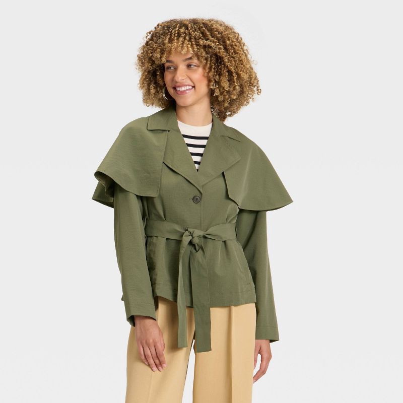 slide 1 of 3, Women's Short Cape Trench - A New Day™ Olive XL, 1 ct