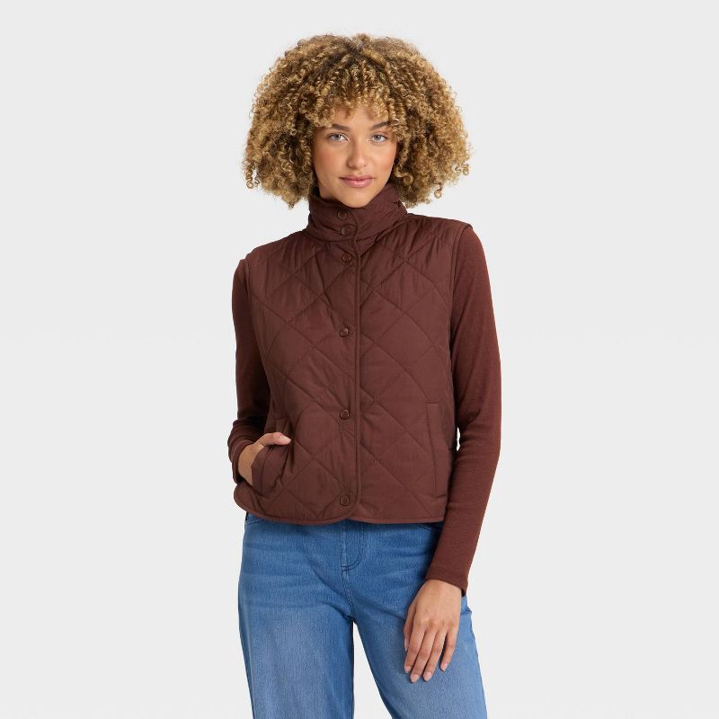 slide 1 of 3, Women's Quilted Vest - A New Day™ Brown XL, 1 ct