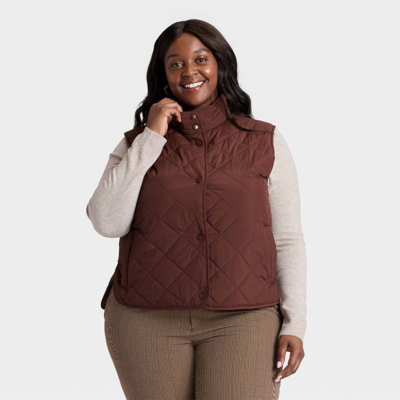 slide 1 of 3, Women's Quilted Vest - A New Day™ Brown XXL, 1 ct
