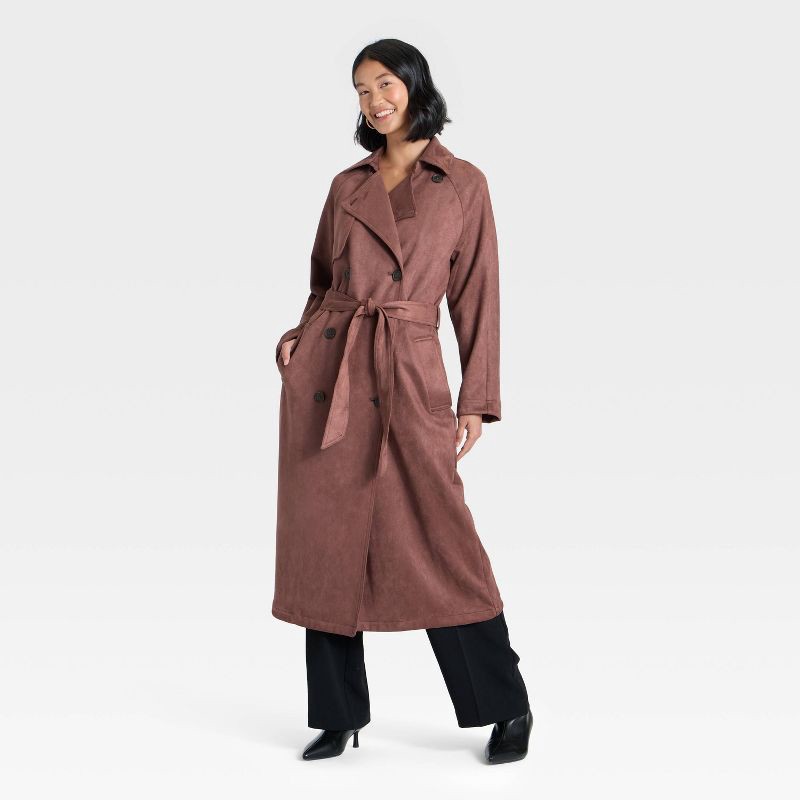 slide 3 of 3, Women's Faux Suede Trench - A New Day™ Brown XS, 1 ct
