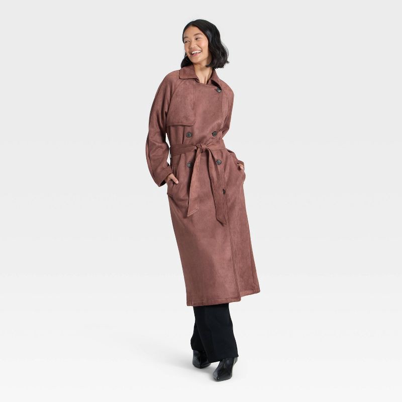 slide 1 of 3, Women's Faux Suede Trench - A New Day™ Brown L, 1 ct