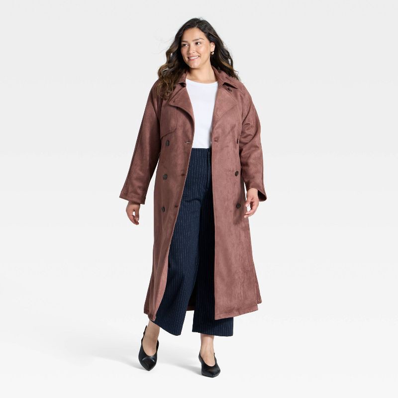 slide 3 of 3, Women's Faux Suede Trench - A New Day™ Brown XXL, 1 ct