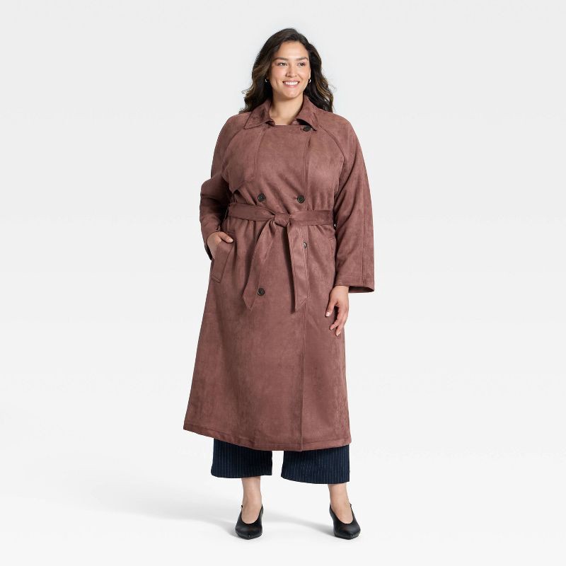 slide 1 of 3, Women's Faux Suede Trench - A New Day™ Brown XXL, 1 ct