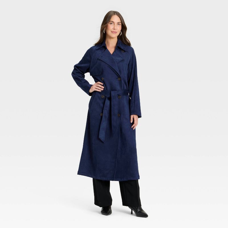 slide 1 of 3, Women's Faux Suede Trench - A New Day™ Navy L, 1 ct