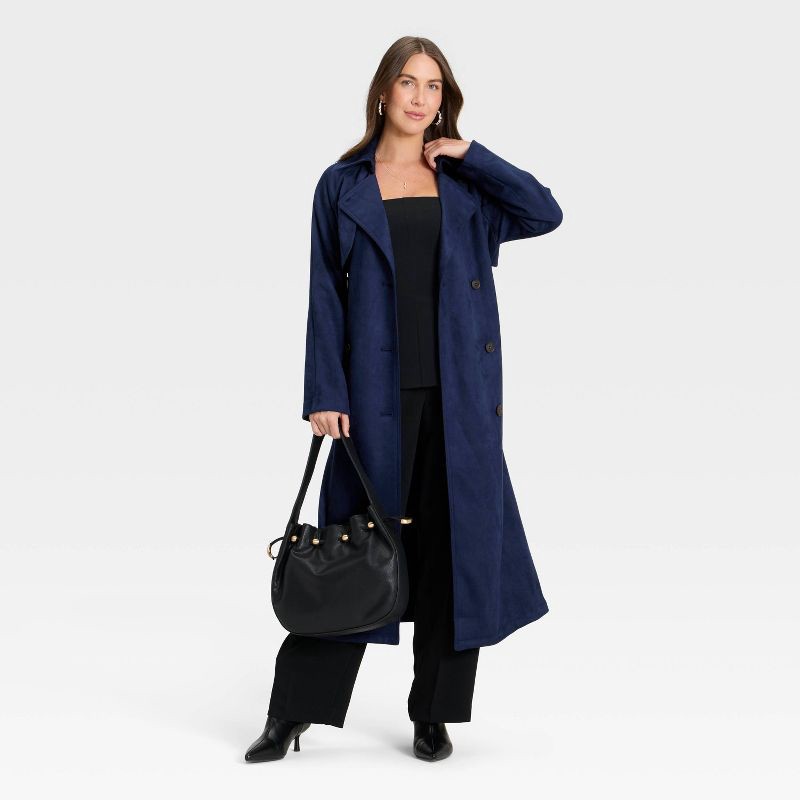 slide 3 of 3, Women's Faux Suede Trench - A New Day™ Navy XL, 1 ct