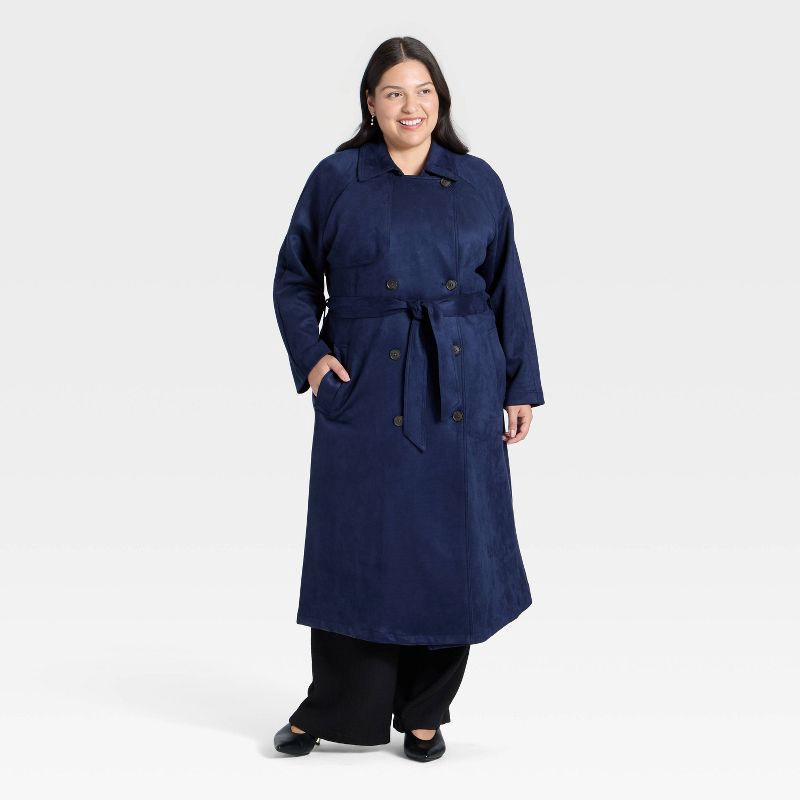 slide 1 of 3, Women's Faux Suede Trench - A New Day™ Navy XXL, 1 ct