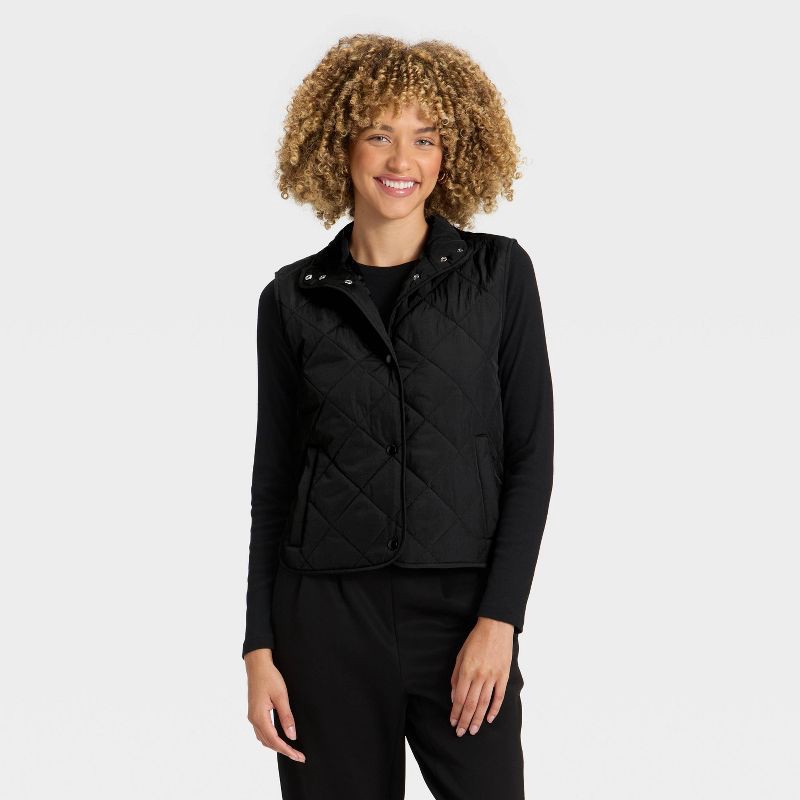 slide 1 of 3, Women's Quilted Vest - A New Day™ Black XS, 1 ct