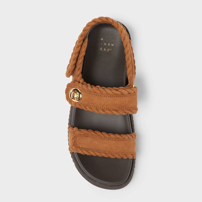 slide 3 of 4, Women's Tilly Faux Suede Sandals with Memory Foam Insole - A New Day™ Cognac 6.5, 1 ct