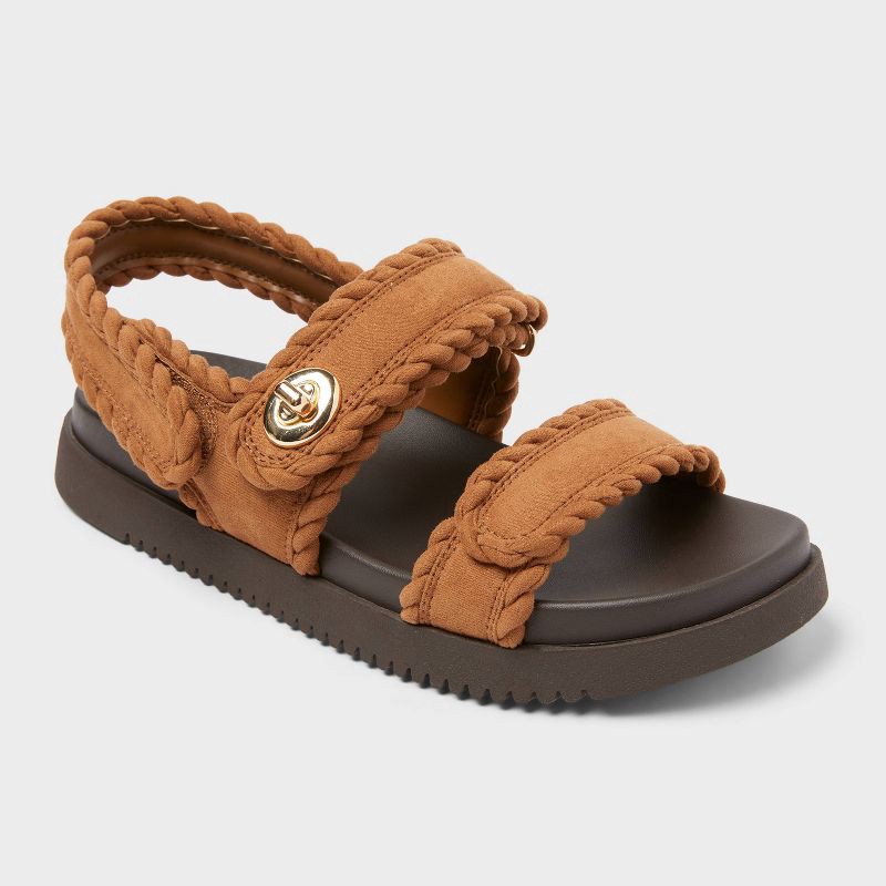 slide 1 of 4, Women's Tilly Faux Suede Sandals with Memory Foam Insole - A New Day™ Cognac 7.5, 1 ct