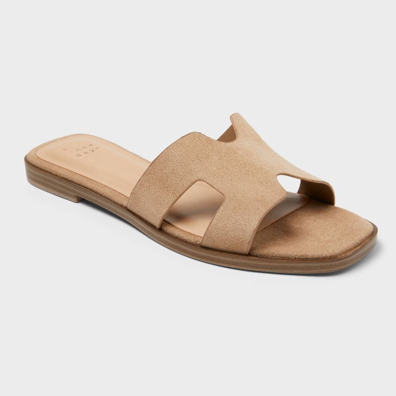 slide 1 of 4, Women's Nina Faux Suede Sandals with Memory Foam Insole - A New Day™ Light Taupe 7.5, 1 ct