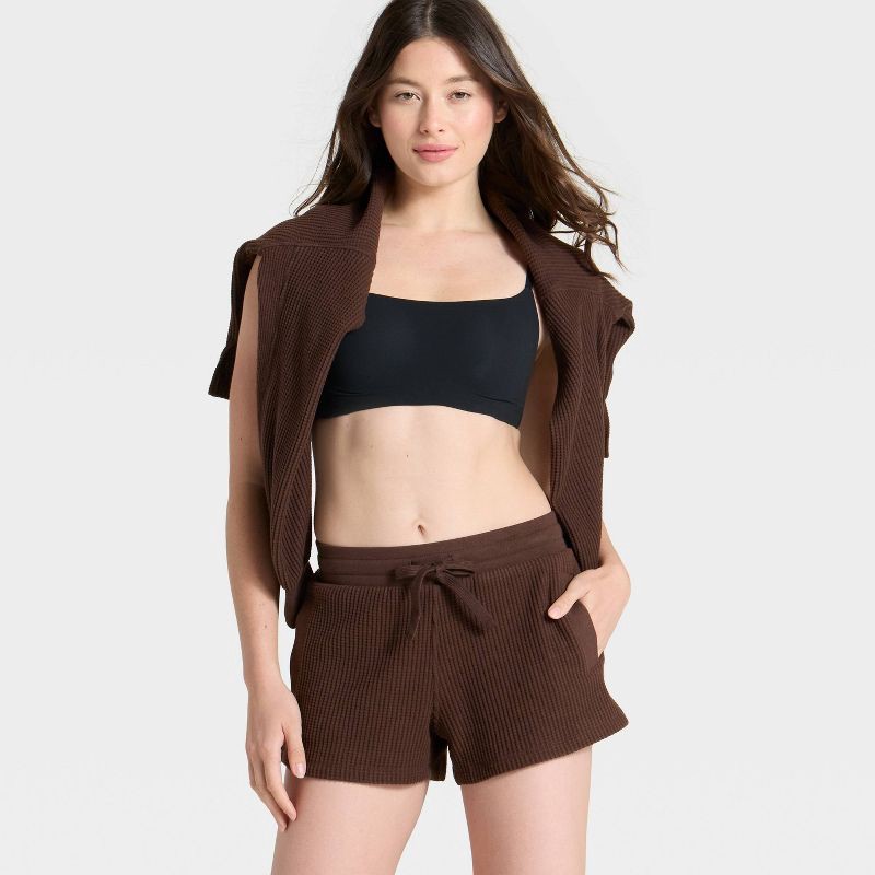 slide 3 of 3, Women's Waffle Lounge Shorts - Auden™ Brown XXL, 1 ct