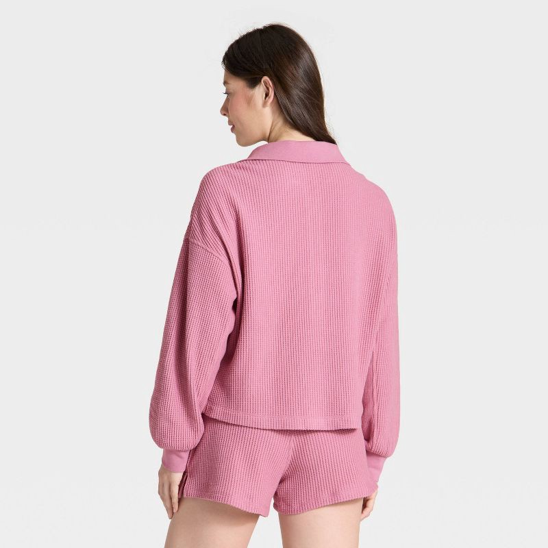 slide 2 of 3, Women's Waffle Henley Sweatshirt - Auden™ Pink XS, 1 ct