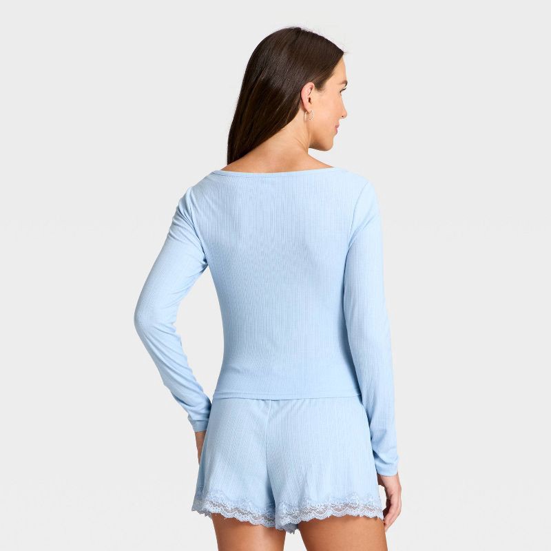 slide 2 of 3, Women's Variegated Ribbed Long Sleeve Pajama Top - Auden™ Blue S, 1 ct