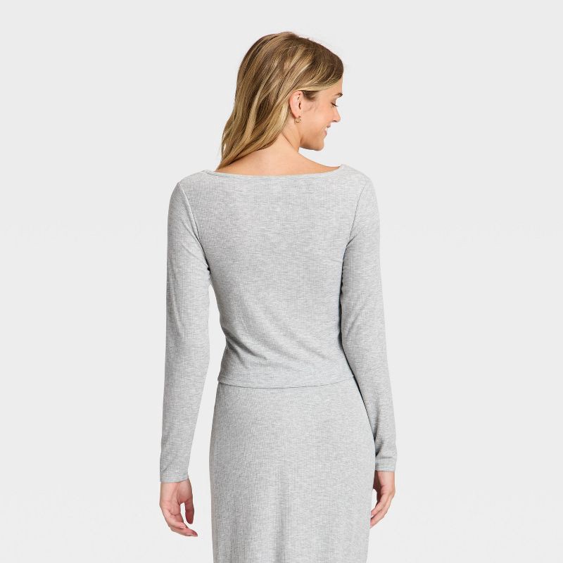 slide 2 of 3, Women's Variegated Ribbed Long Sleeve Pajama Top - Auden™ Gray L, 1 ct