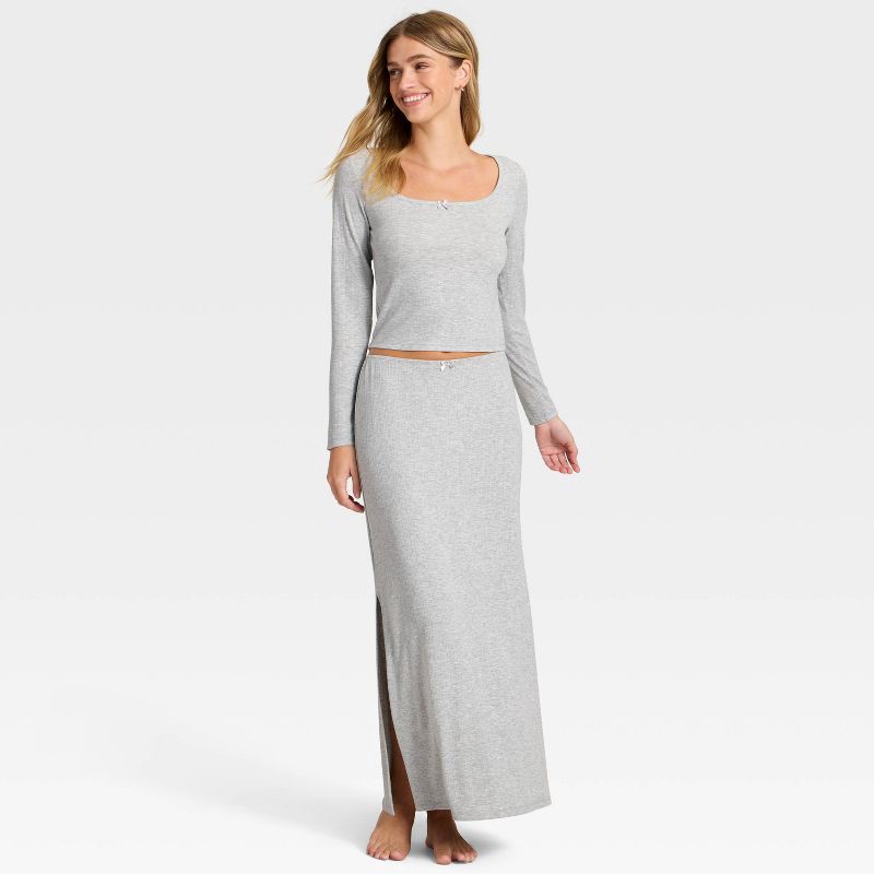slide 3 of 3, Women's Variegated Ribbed Long Sleeve Pajama Top - Auden™ Gray L, 1 ct
