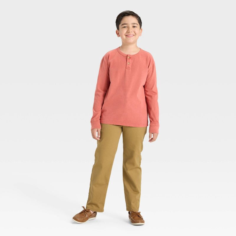 slide 3 of 3, Boys' Long Sleeve Henley T-Shirt - Cat & Jack™ Red S, 1 ct
