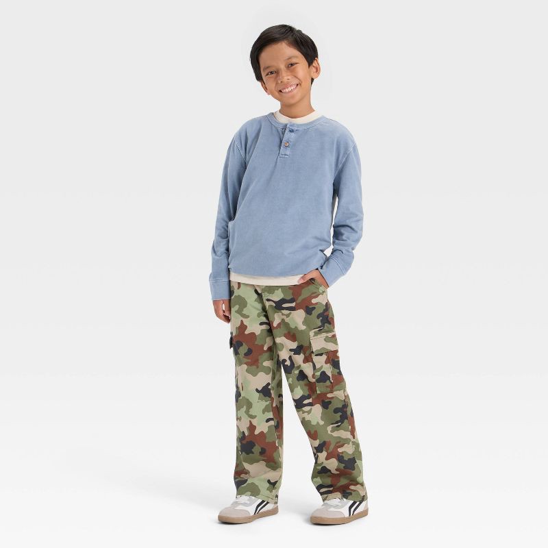 slide 3 of 3, Boys' Long Sleeve Henley T-Shirt - Cat & Jack™ Blue XL, 1 ct