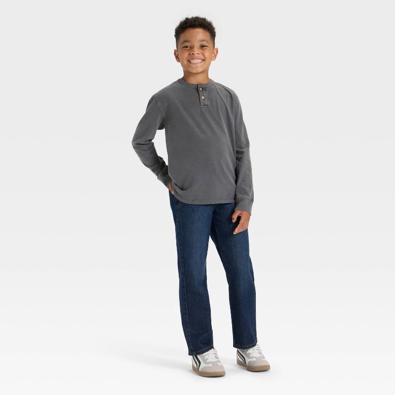 slide 3 of 3, Boys' Long Sleeve Henley T-Shirt - Cat & Jack™ Charcoal Gray S, 1 ct