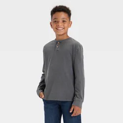 Boys' Long Sleeve Henley T-Shirt - Cat & Jack™ Charcoal Gray M