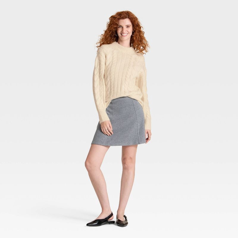 slide 3 of 3, Women's Cabled Sweater - A New Day™ Cream XS, 1 ct