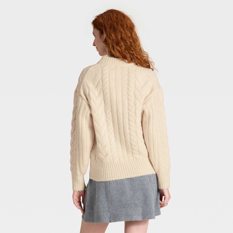 slide 2 of 3, Women's Cabled Sweater - A New Day™ Cream S, 1 ct
