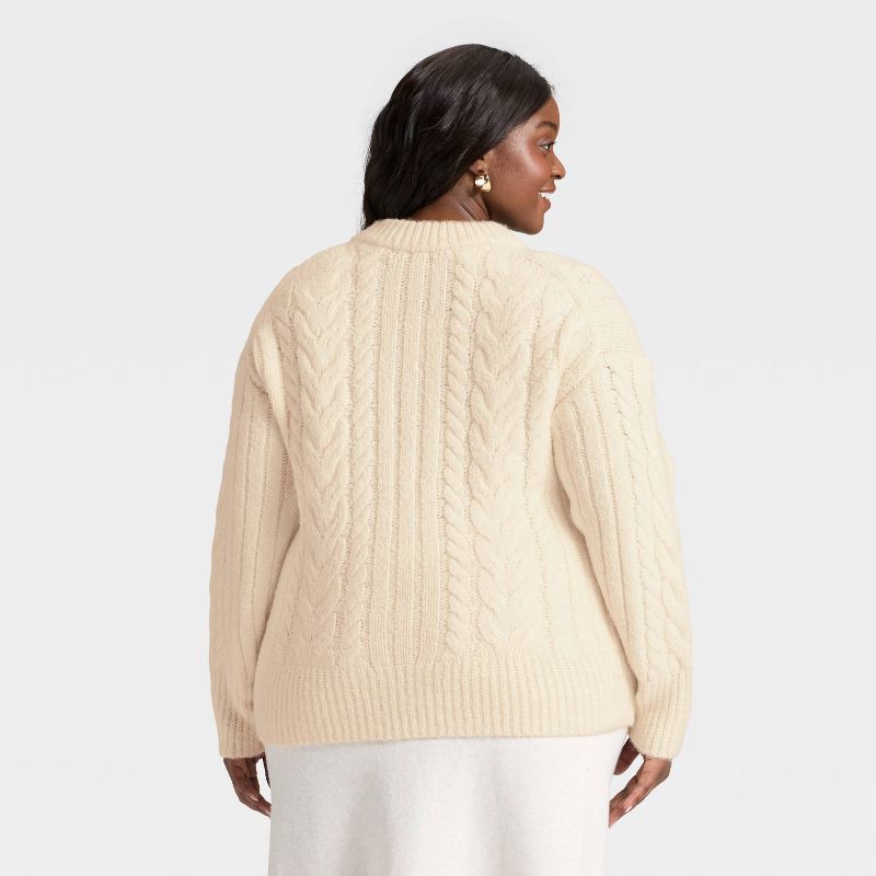 slide 2 of 3, Women's Cabled Sweater - A New Day™ Cream XXL, 1 ct