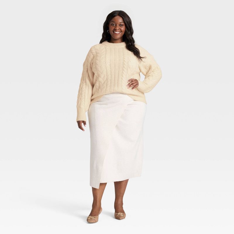 slide 3 of 3, Women's Cabled Sweater - A New Day™ Cream XXL, 1 ct