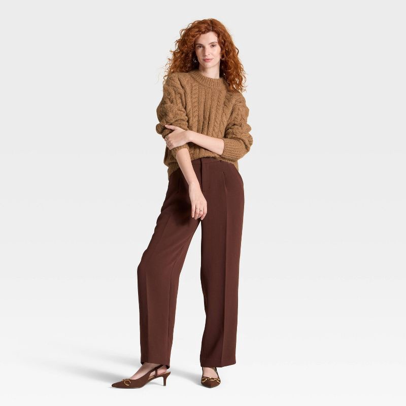 slide 3 of 3, Women's Cabled Sweater - A New Day™ Heather Brown S, 1 ct