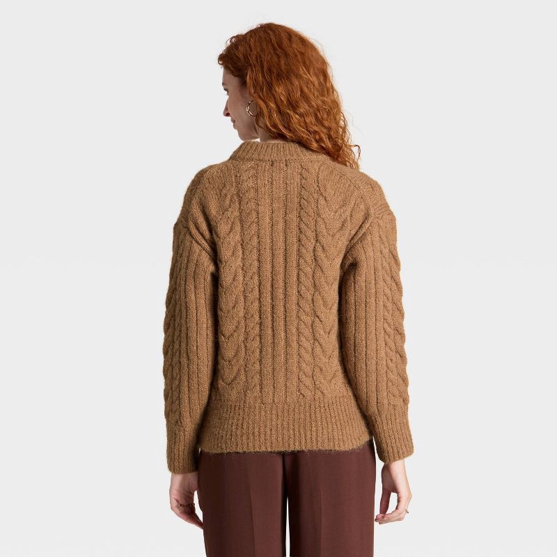 slide 2 of 3, Women's Cabled Sweater - A New Day™ Heather Brown L, 1 ct