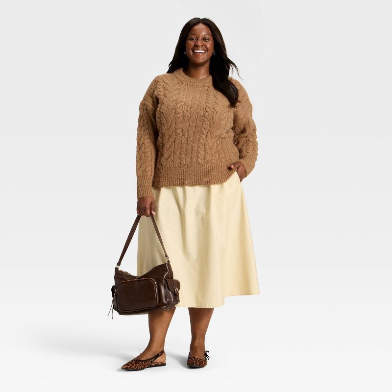 slide 3 of 3, Women's Cabled Sweater - A New Day™ Heather Brown XXL, 1 ct