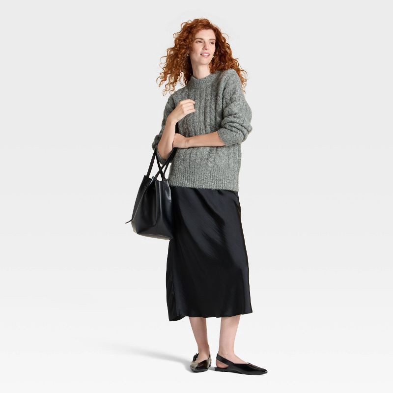 slide 3 of 3, Women's Cabled Sweater - A New Day™ Heather Gray M, 1 ct