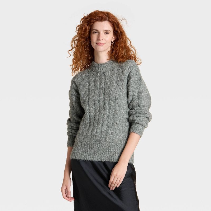 slide 1 of 3, Women's Cabled Sweater - A New Day™ Heather Gray XL, 1 ct