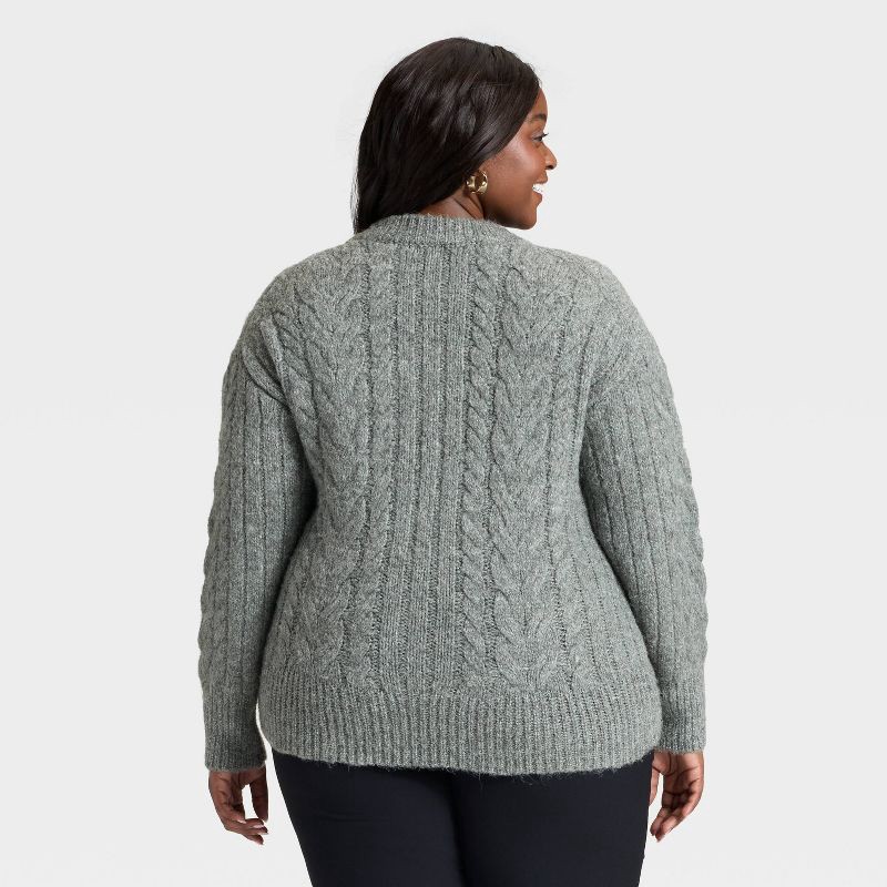 slide 2 of 3, Women's Cabled Sweater - A New Day™ Heather Gray XXL, 1 ct