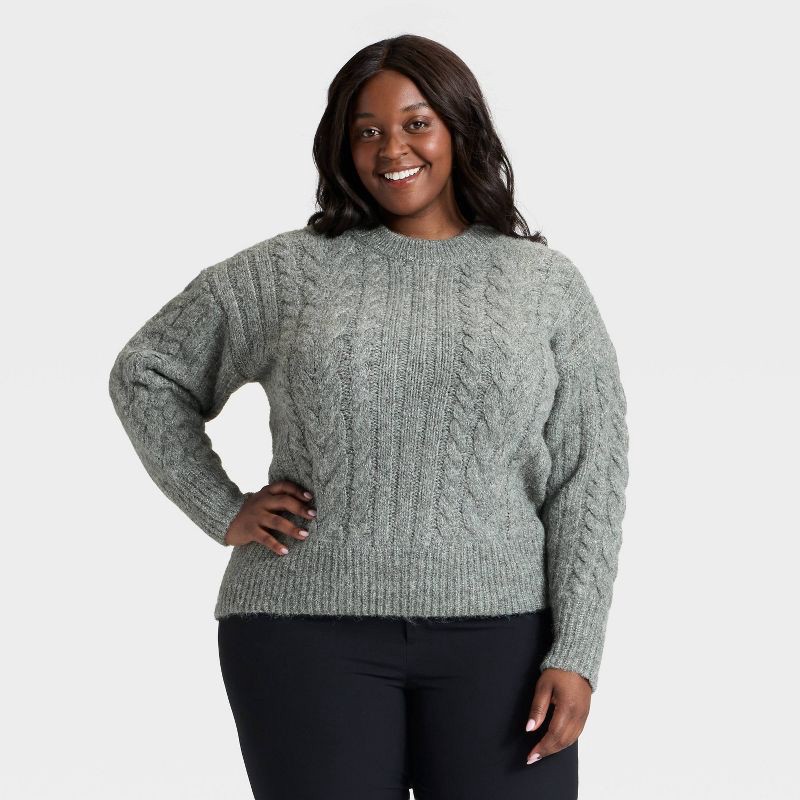 slide 1 of 3, Women's Cabled Sweater - A New Day™ Heather Gray XXL, 1 ct