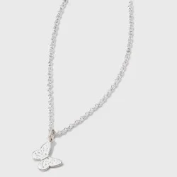 Silver Plated Butterfly Pendant Necklace - Silver