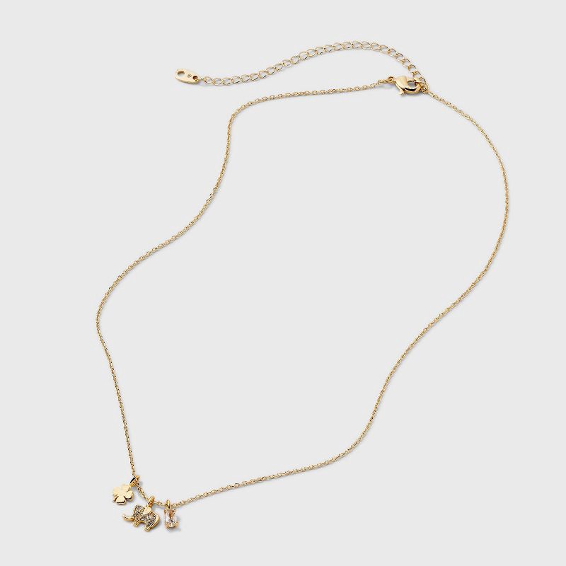 slide 2 of 4, 14K Gold Dipped Elephant Clover Charm Pendant Necklace - Gold, 1 ct
