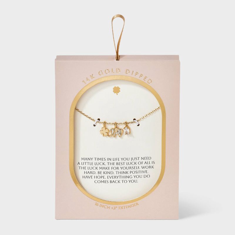 slide 3 of 4, 14K Gold Dipped Elephant Clover Charm Pendant Necklace - Gold, 1 ct